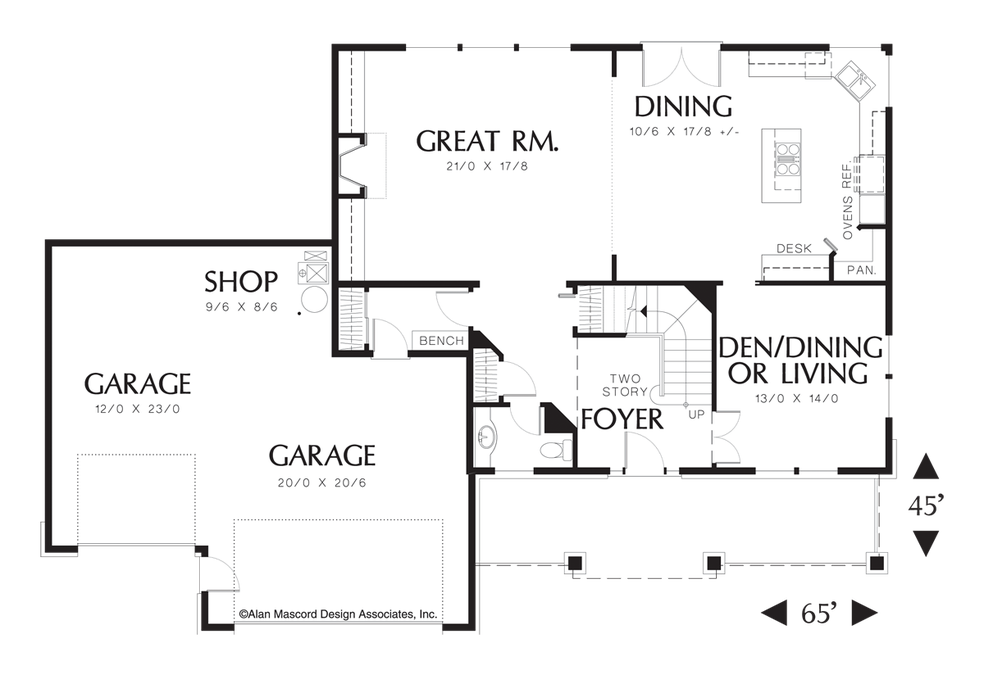 Main Floor Plan image for Mascord Freemont-Craftsman Style Great Room Plan-Main Floor Plan