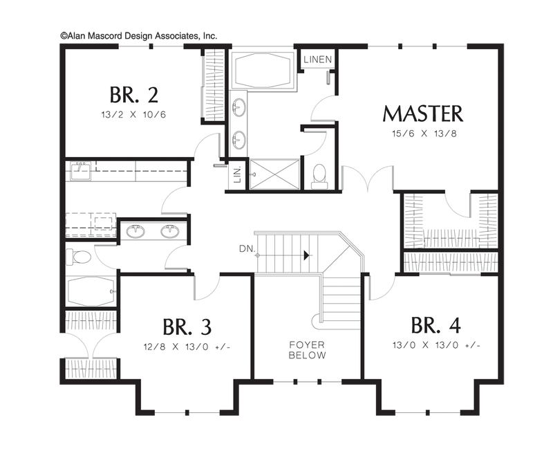 Upper Floor Plan image for Mascord Freemont-Craftsman Style Great Room Plan-Upper Floor Plan