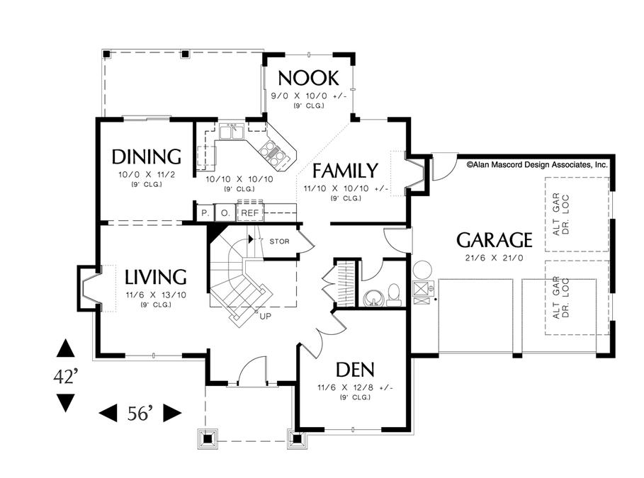 Main Floor Plan image for Mascord Sorel-Craftsman Plan with Mission Style Window-Main Floor Plan