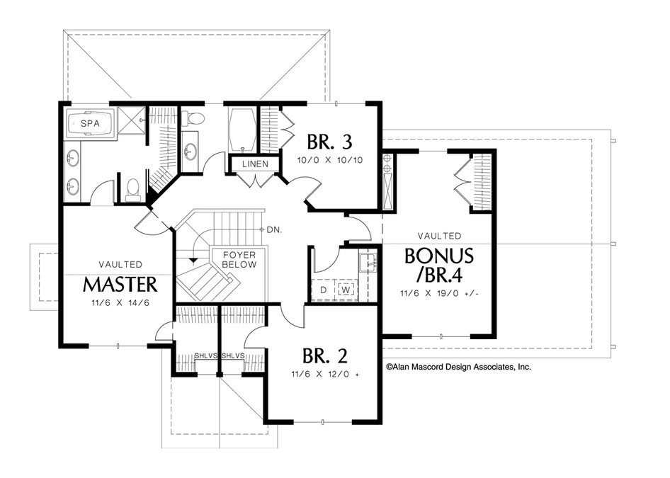 Upper Floor Plan image for Mascord Sorel-Craftsman Plan with Mission Style Window-Upper Floor Plan