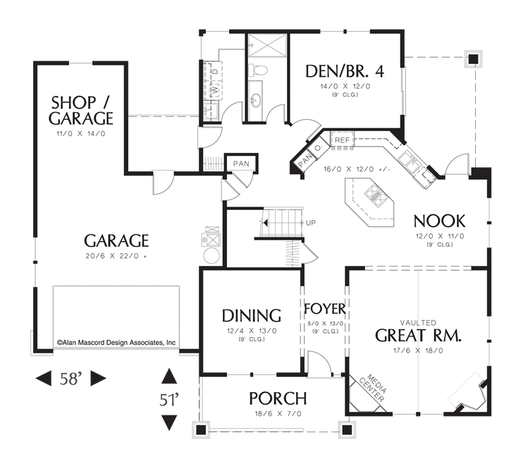 Main Floor Plan image for Mascord Hedrick-Great Family Craftsman Home-Main Floor Plan