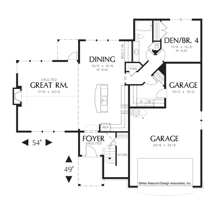 Main Floor Plan image for Mascord Hackett-European Cottage Featuring Master with Twin Sinks-Main Floor Plan