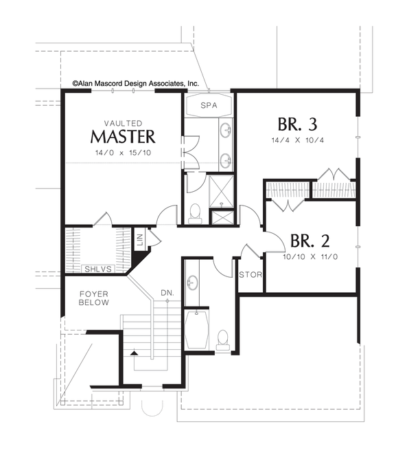 Upper Floor Plan image for Mascord Hackett-European Cottage Featuring Master with Twin Sinks-Upper Floor Plan