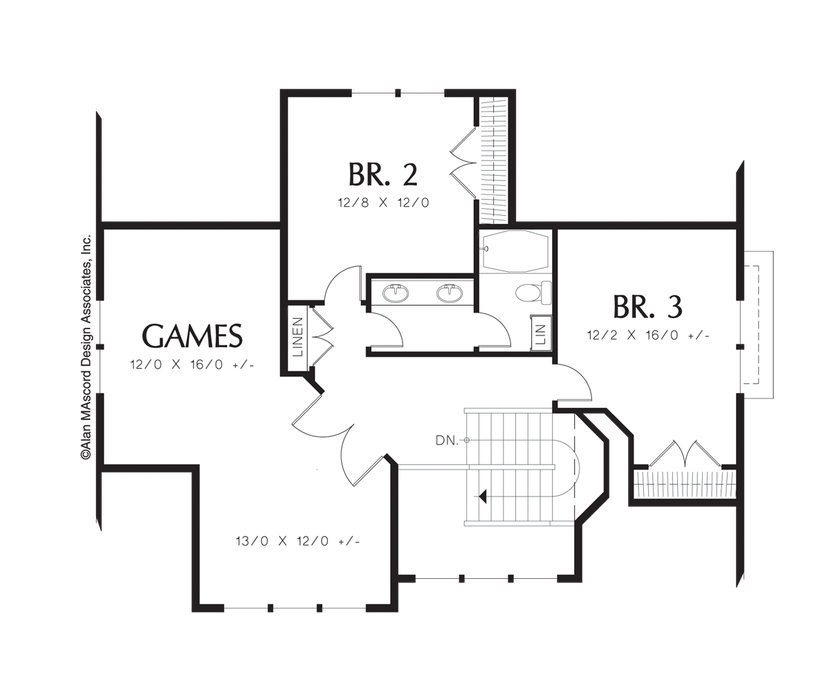 Upper Floor Plan image for Mascord Greensburg-Traditional Plan with Corner Fireplace and Spa Tub-Upper Floor Plan