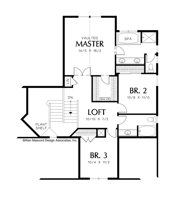 Upper Floor Plan image for Mascord Hillsboro-Lovely Two Story Plan with Loft-Upper Floor Plan