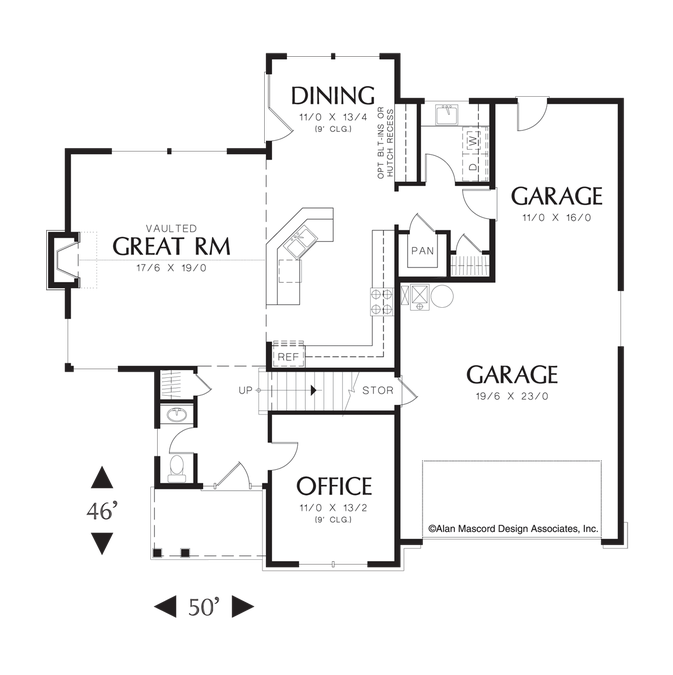 Main Floor Plan image for Mascord Mereley-Craftsman Plan with Family Sized Rooms-Main Floor Plan