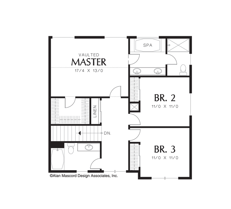 Upper Floor Plan image for Mascord Mereley-Craftsman Plan with Family Sized Rooms-Upper Floor Plan