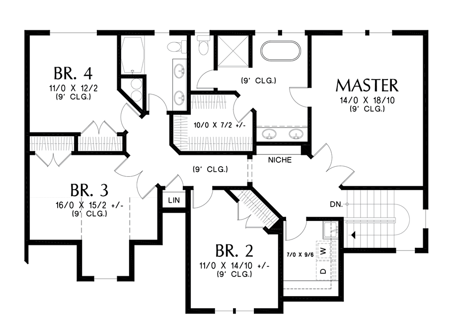 Upper Floor Plan image for Mascord Blaine-One of the Most Popular versions of The Dearborn-Upper Floor Plan