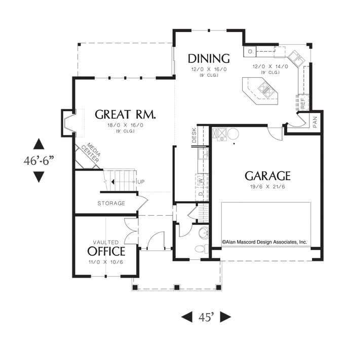 Main Floor Plan image for Mascord Morgan-3 Bedroom Colonial Plan with Large Storage Area-Main Floor Plan