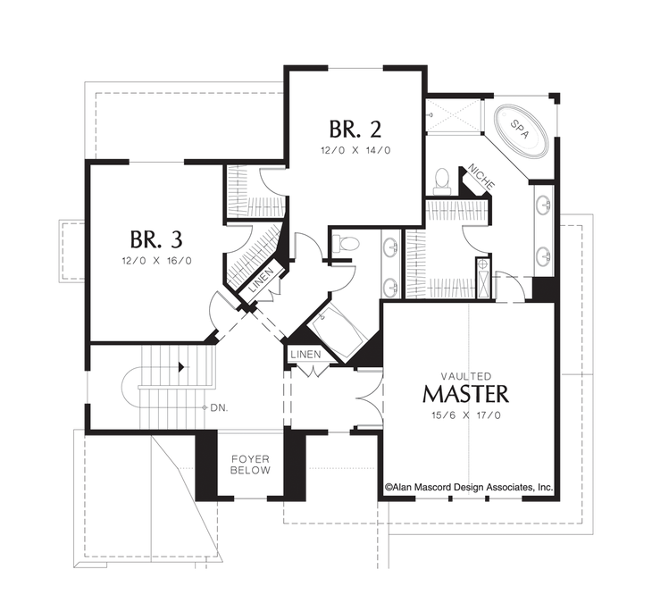 Upper Floor Plan image for Mascord Morgan-3 Bedroom Colonial Plan with Large Storage Area-Upper Floor Plan