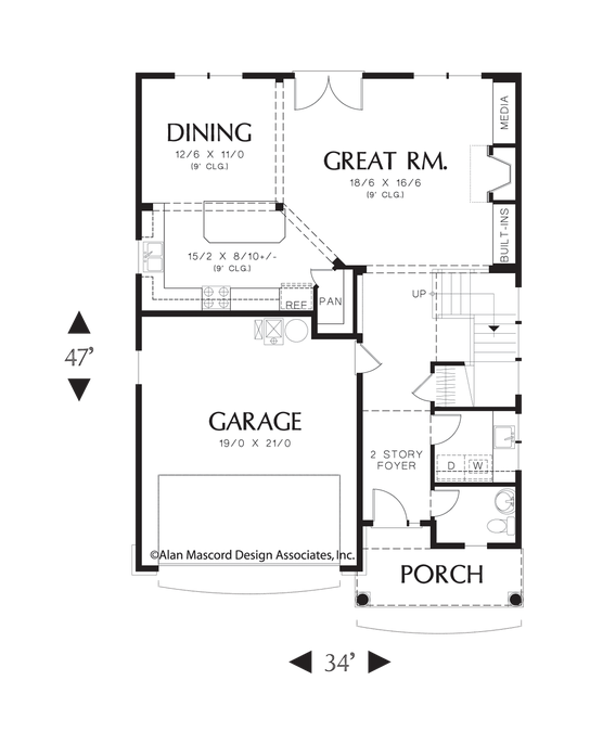 Main Floor Plan image for Mascord Bloomsdale-Open Floor Plan with Four Bedrooms-Main Floor Plan