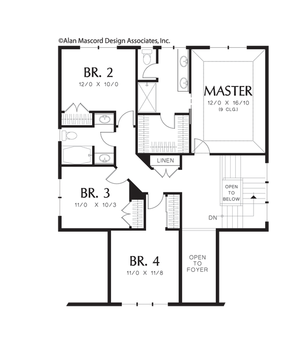Upper Floor Plan image for Mascord Bloomsdale-Open Floor Plan with Four Bedrooms-Upper Floor Plan