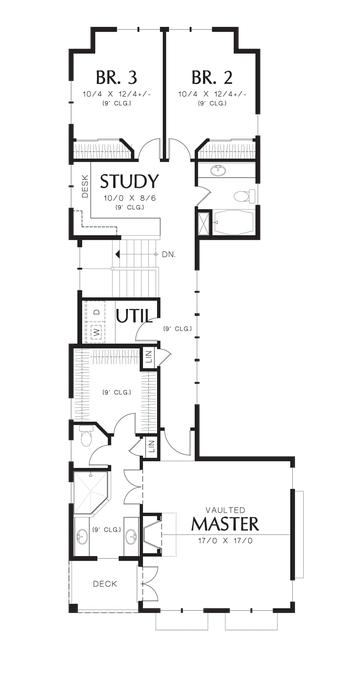 Upper Floor Plan image for Mascord Nichols-Quaint 2 Story Narrow Lot Plan-Upper Floor Plan