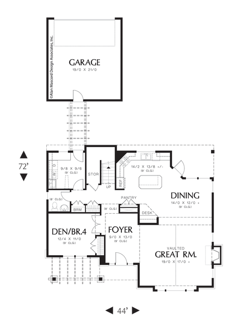 Main Floor Plan image for Mascord Somerset-Vaulted Master, Elegant Great Room, Craftsman Charm-Main Floor Plan