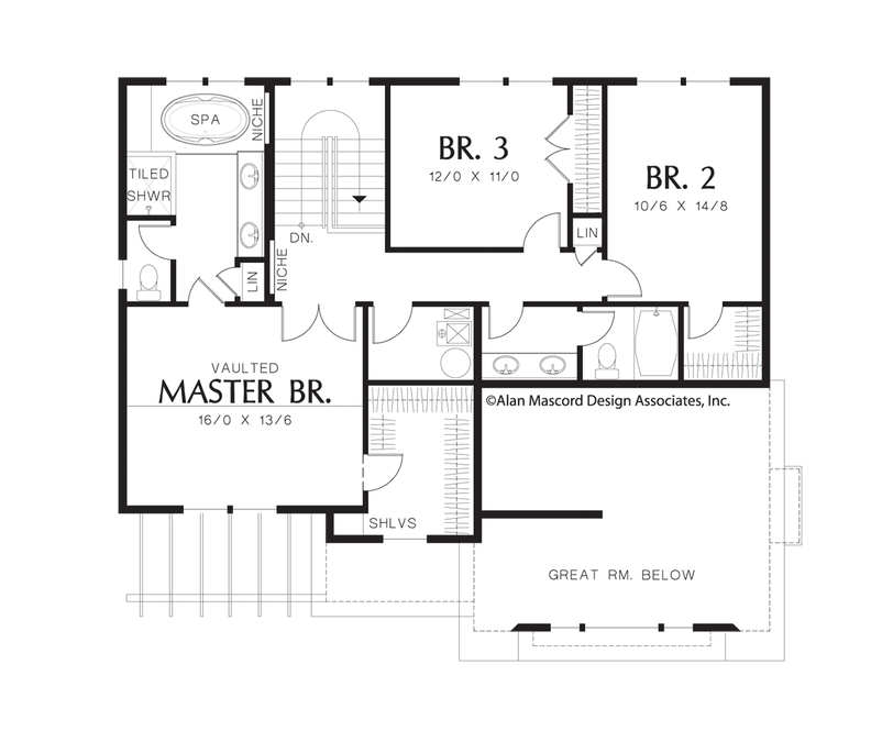Upper Floor Plan image for Mascord Somerset-Vaulted Master, Elegant Great Room, Craftsman Charm-Upper Floor Plan