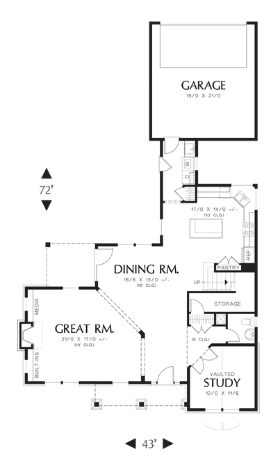 Main Floor Plan image for Mascord Mayfield-Angled Living Arrangement and 'Detached' Garage-Main Floor Plan