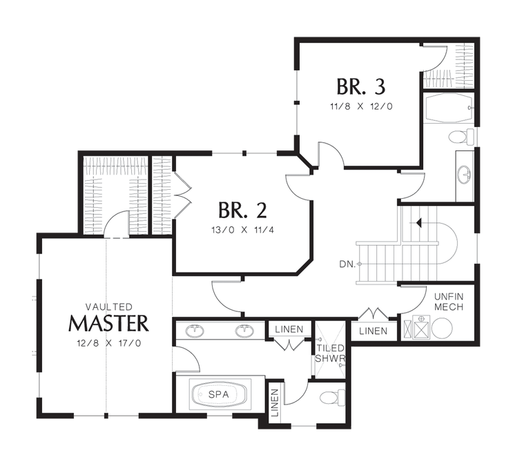 Upper Floor Plan image for Mascord Mayfield-Angled Living Arrangement and 'Detached' Garage-Upper Floor Plan