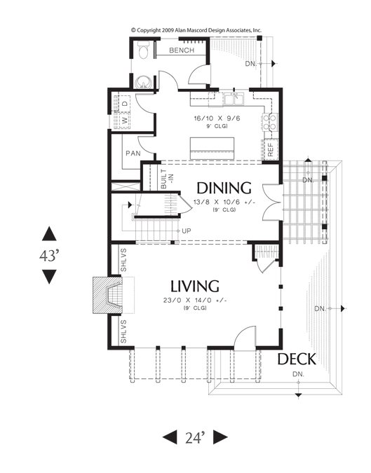 Main Floor Plan image for Mascord Hadaway-Charming Home Design for the Coast or Compact Lot-Main Floor Plan