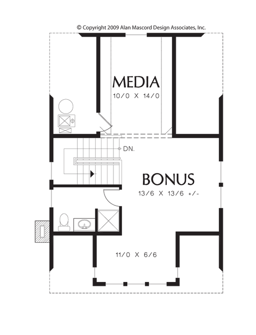 Upper Floor Plan image for Mascord Hadaway-Charming Home Design for the Coast or Compact Lot-Upper Floor Plan