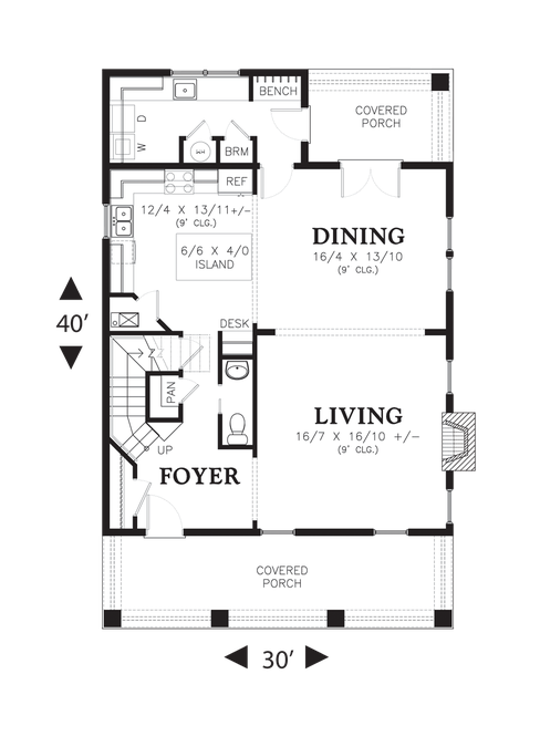 Main Floor Plan image for Mascord Berkshire-Coastal Colonial with Front Porch and Plenty of Appeal-Main Floor Plan