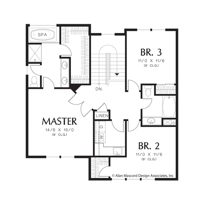Upper Floor Plan image for Mascord Newcastle-Classic Good Looks, Beautiful Interior Spaces  -Upper Floor Plan