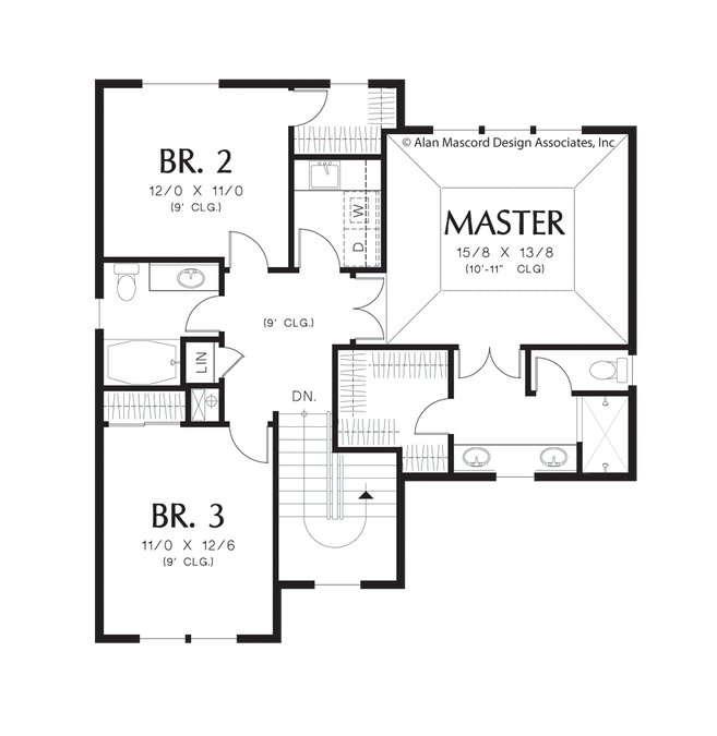 Upper Floor Plan image for Mascord Newbury-Traditional Sloped Lot Design with a Gorgeous View-Upper Floor Plan