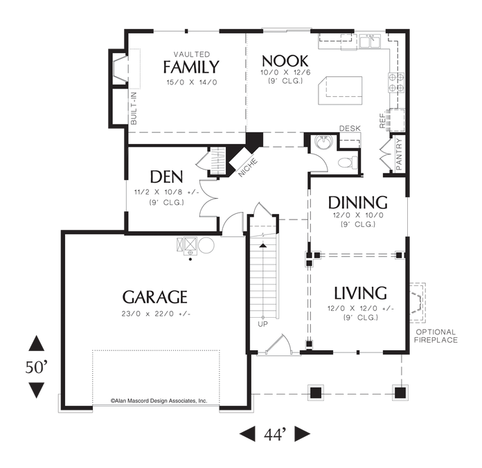 Main Floor Plan image for Mascord Fulton-Arts and Crafts Style Home with Multi-pane Windows-Main Floor Plan