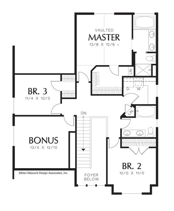 Upper Floor Plan image for Mascord Fulton-Arts and Crafts Style Home with Multi-pane Windows-Upper Floor Plan