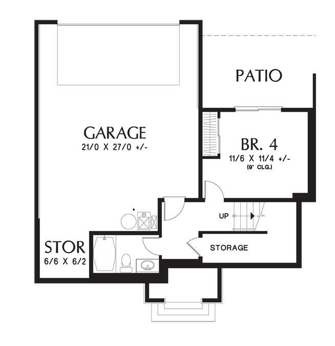 Lower Floor Plan image for Mascord Birstall-Sloping Lot Home with Compact Footprint-Lower Floor Plan