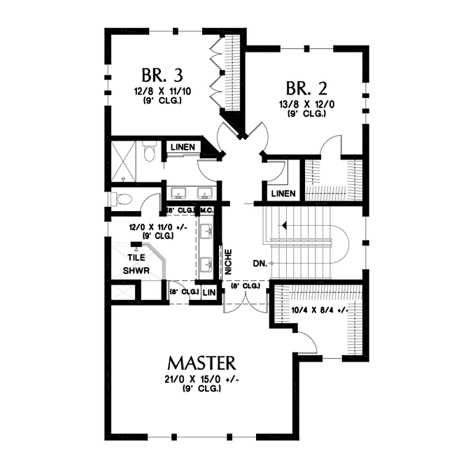 Upper Floor Plan image for Mascord Bingley-Fantastic Floor Plan for Uphill Sloping Lots-Upper Floor Plan