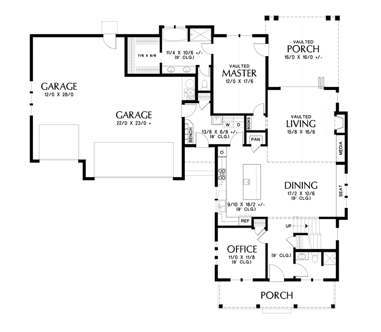 Main Floor Plan image for Mascord Bennet-Three Car Modern Farm House Plan with Great Layout-Main Floor Plan