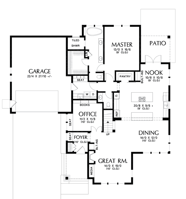 Main Floor Plan image for Mascord Selma-Comfortable Craftsman Home for Big Families-Main Floor Plan