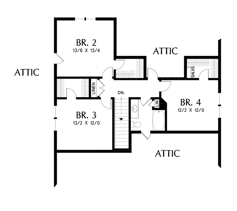 Upper Floor Plan image for Mascord Selma-Comfortable Craftsman Home for Big Families-Upper Floor Plan