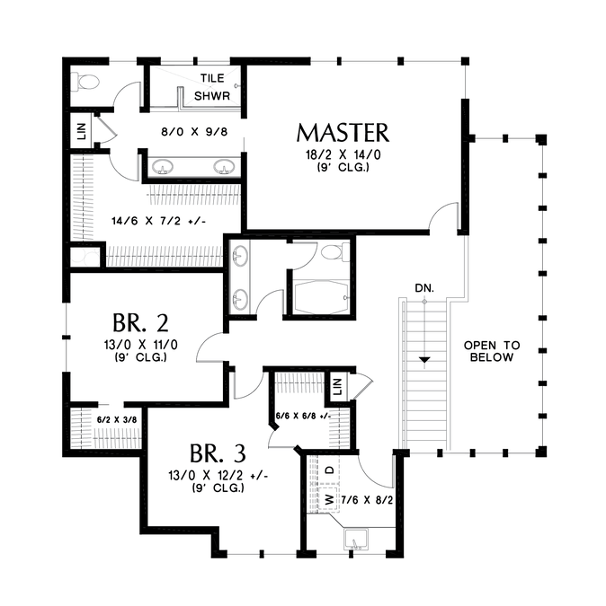 Upper Floor Plan image for Mascord Beaufort-Contemporary Prairie Style House Plan with Great Amenities-Upper Floor Plan