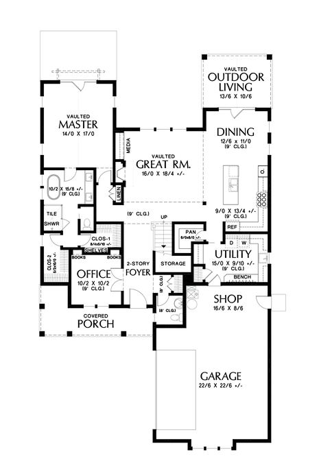 Main Floor Plan image for Mascord Bayliss-Modern Farmhouse with Open Layout-Main Floor Plan