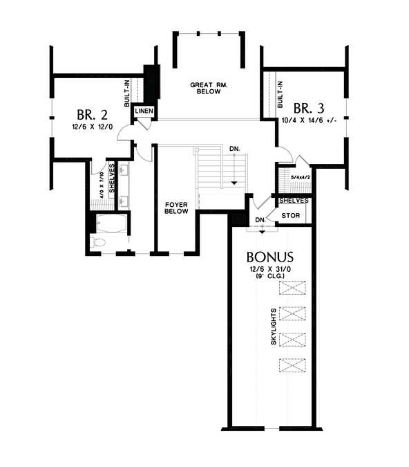 Upper Floor Plan image for Mascord Bayliss-Modern Farmhouse with Open Layout-Upper Floor Plan