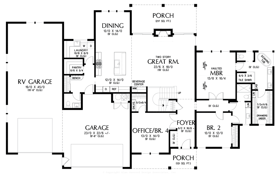 Main Floor Plan image for Mascord Topeka-Great Farmhouse Plan with Extensive RV Storage Space-Main Floor Plan