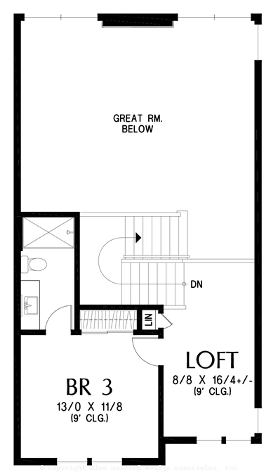 Upper Floor Plan image for Mascord Topeka-Great Farmhouse Plan with Extensive RV Storage Space-Upper Floor Plan