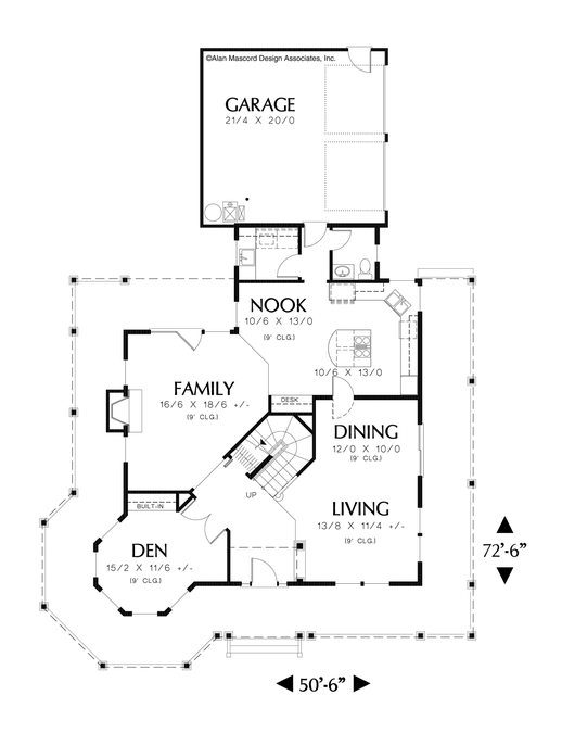 Main Floor Plan image for Mascord Stratford-Victorian-style 3 Bedroom Home Plan-Main Floor Plan