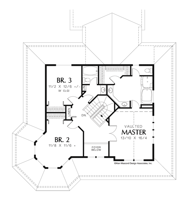 Upper Floor Plan image for Mascord Stratford-Victorian-style 3 Bedroom Home Plan-Upper Floor Plan