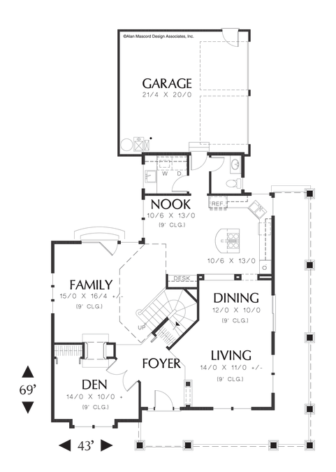 Main Floor Plan image for Mascord Pennington-Traditional Neighborhood Design House Plan-Main Floor Plan