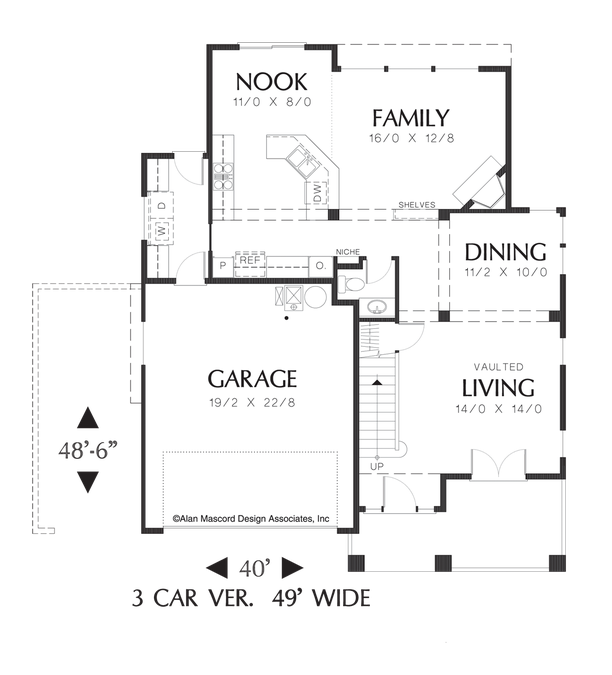 Main Floor Plan image for Mascord Tacoma-Flowing Dining Room, Family Room, and Kitchen-Main Floor Plan