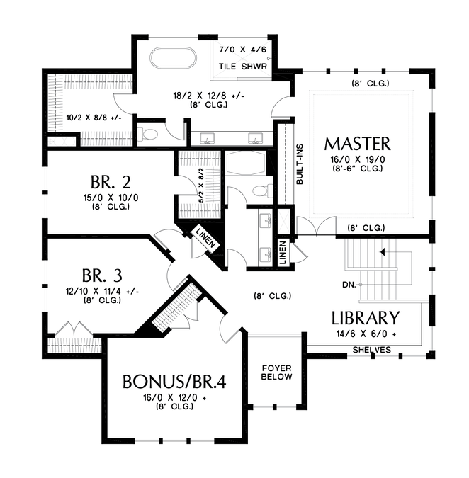 Upper Floor Plan image for Mascord Gardena-Modern Exterior addition to the Morecambe with Expanded Upper Floor-Upper Floor Plan