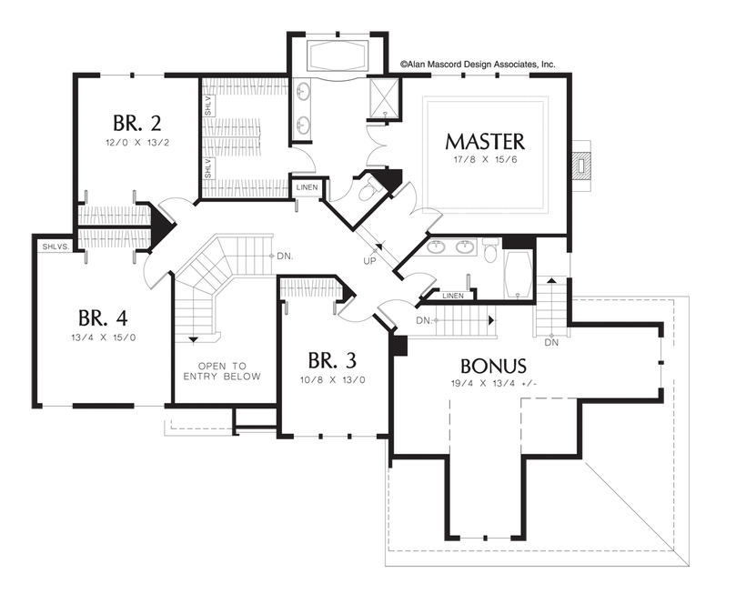 Upper Floor Plan image for Mascord Braham-Majestic Tudor Style Plan with Functional Interior-Upper Floor Plan