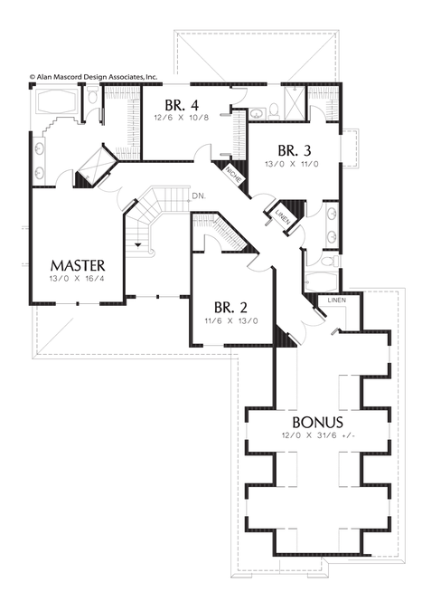 Upper Floor Plan image for Mascord Inwood-4 Bedroom Country Style Home Plan-Upper Floor Plan