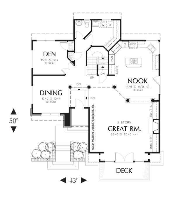 Main Floor Plan image for Mascord Crestview-Plan Features Great Room with French Doors-Main Floor Plan