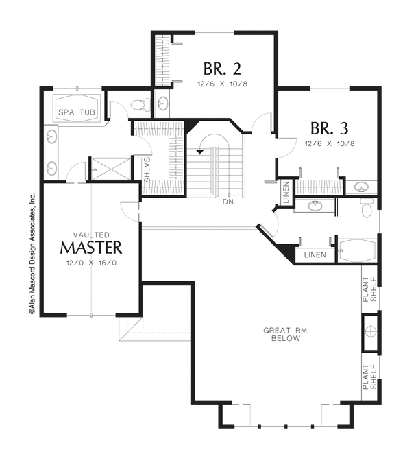 Upper Floor Plan image for Mascord Crestview-Plan Features Great Room with French Doors-Upper Floor Plan