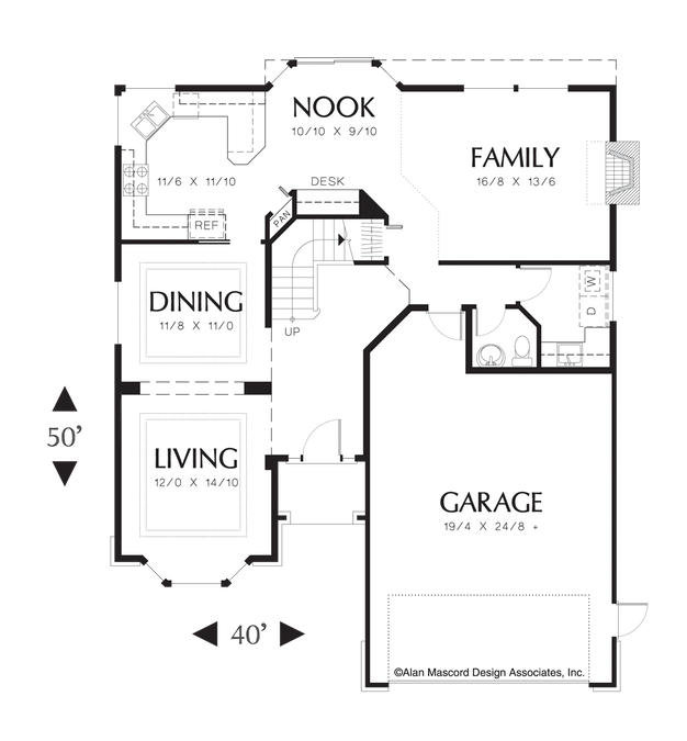 Main Floor Plan image for Mascord Keithsform-Grand Entry with Transom Window in Narrow Lot Plan-Main Floor Plan