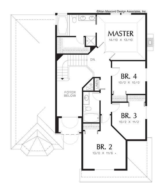 Upper Floor Plan image for Mascord Keithsform-Grand Entry with Transom Window in Narrow Lot Plan-Upper Floor Plan