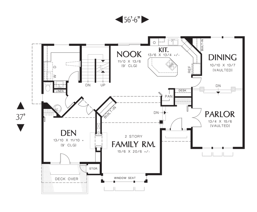 Main Floor Plan image for Mascord Fairmont-Craftsman Plan with Tall Roof Line-Main Floor Plan